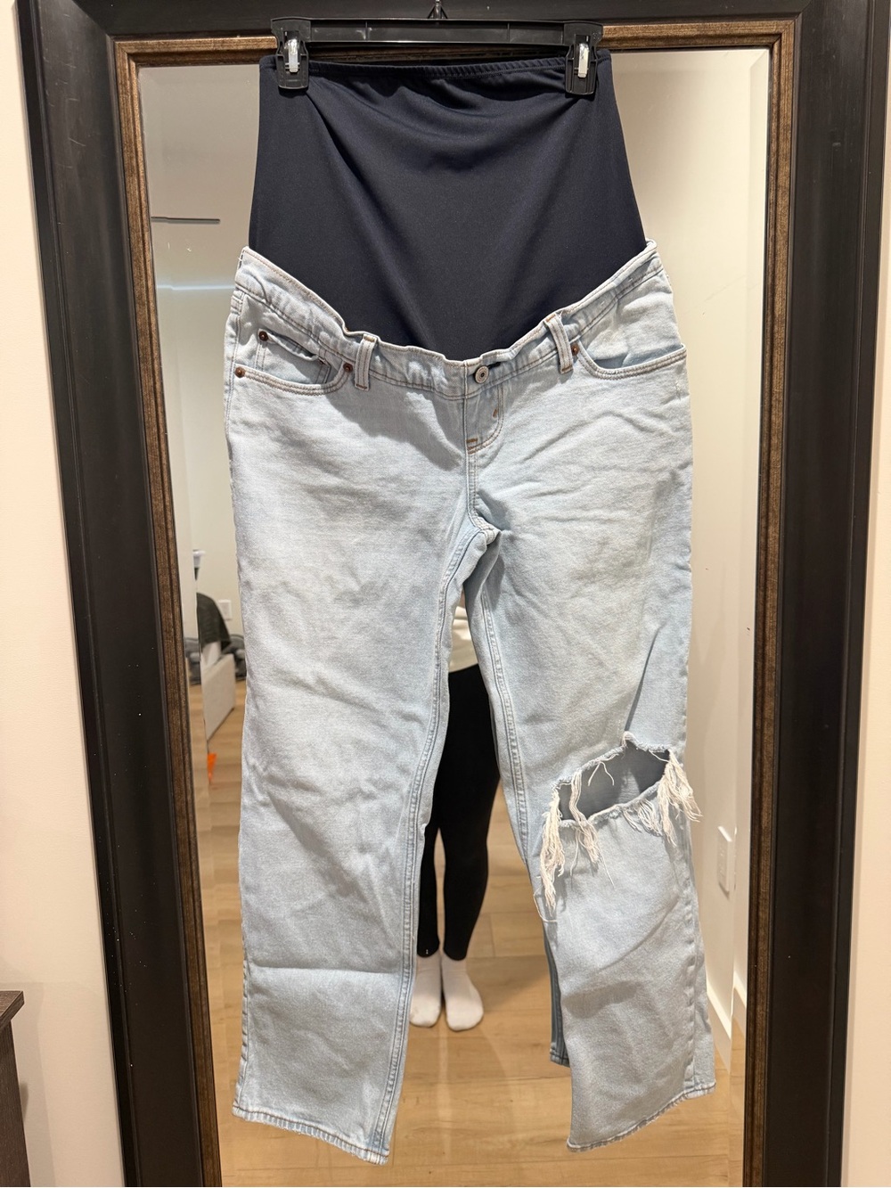 Abercrombie & Fitch Light Blue Boyfriend Maternity Jeans with Navy Panel